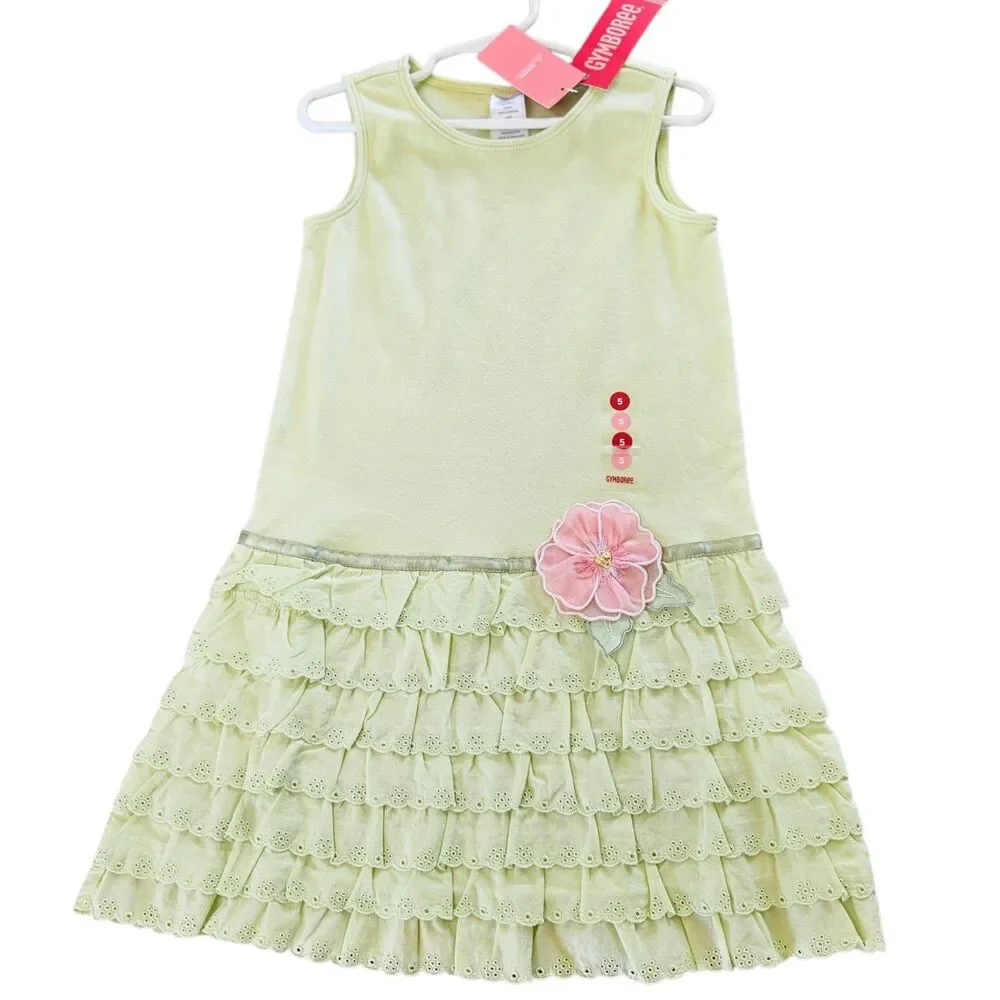 Gymboree Sleeveless Dress Green Size 5 EASTER GARDEN BLOOM Ruffled Summer NWT